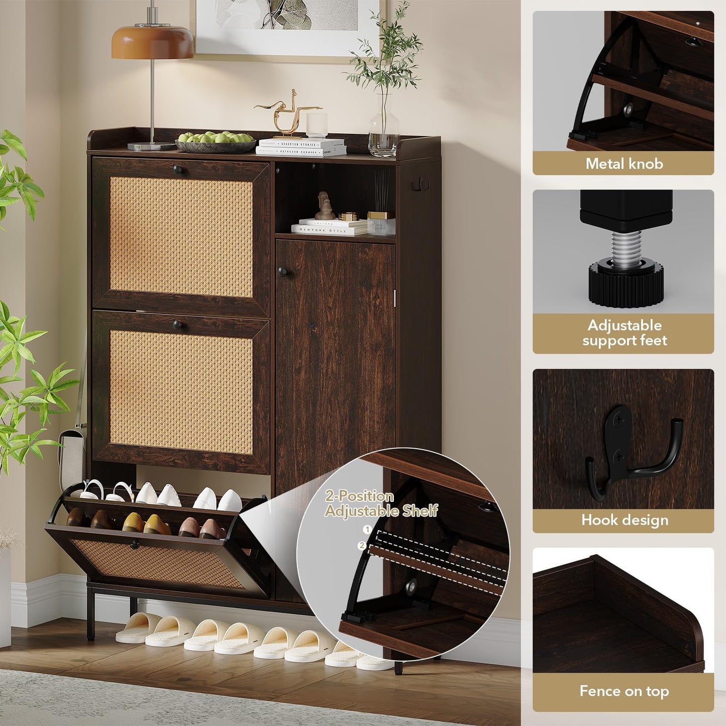 3 Tier Shoe Cabinet with Flip Drawers