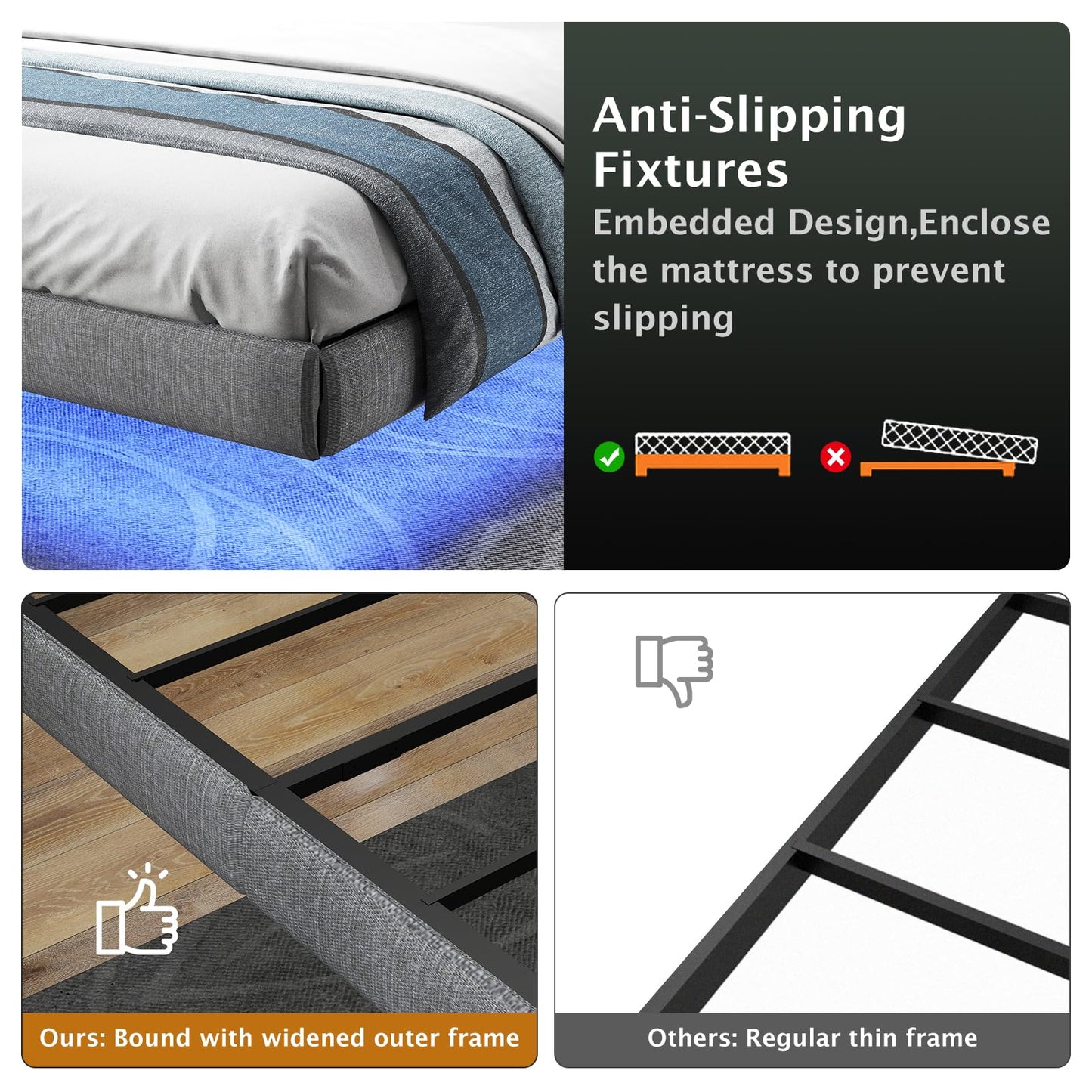 Floating Bed Frame with LED Lights