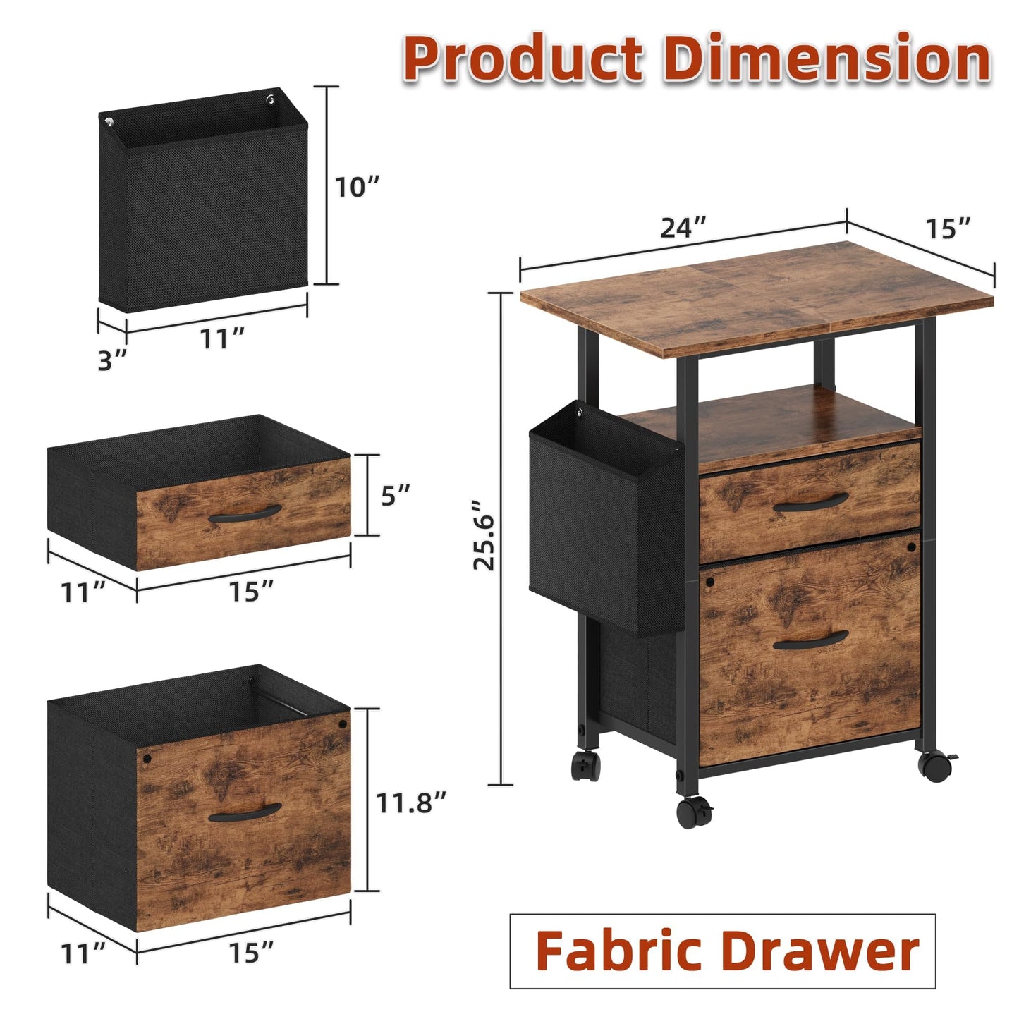 2 Drawer File Cabinet with 24'' Extended Desktop