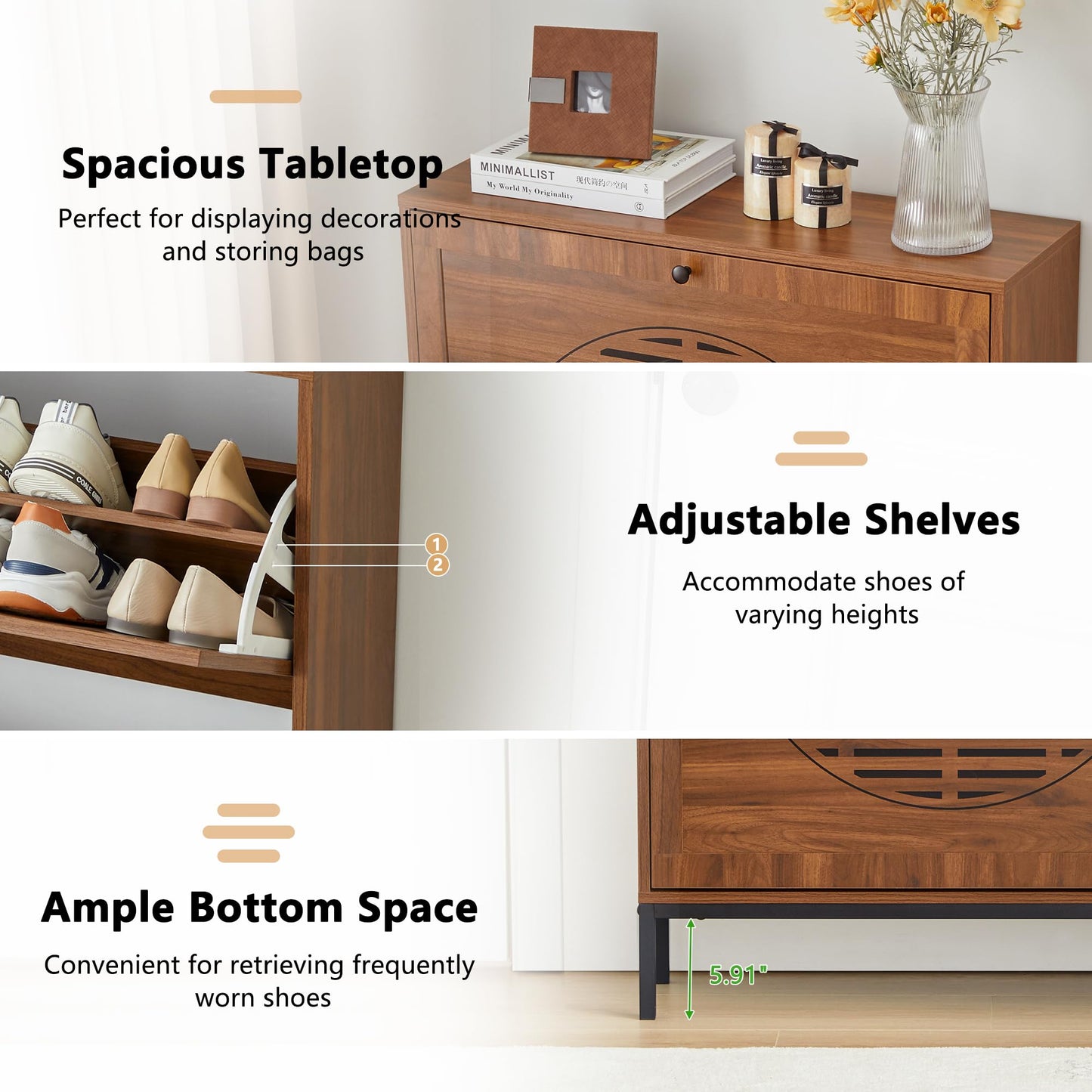 Shoe Storage Cabinet with 2 Flip Drawers
