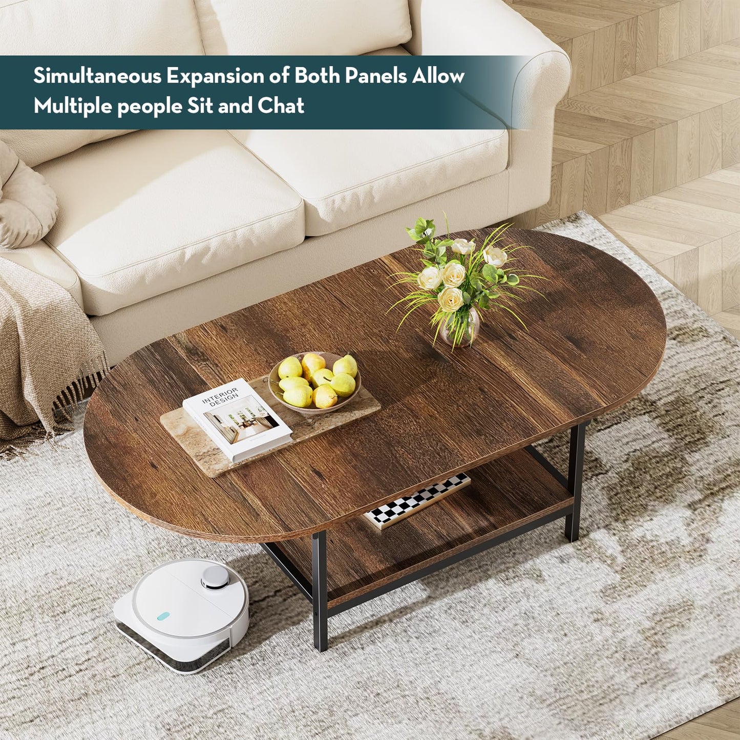 Brown 2-Tier Folding Coffee Table