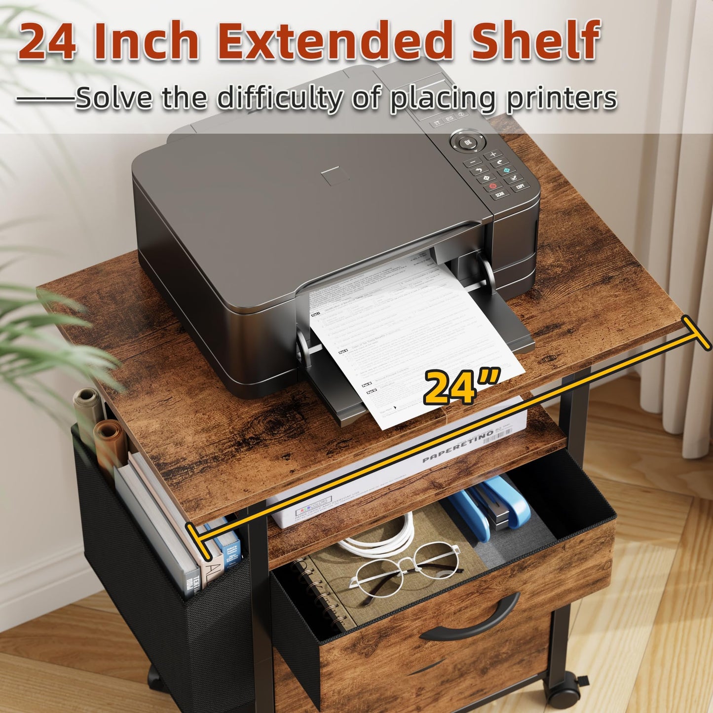 2 Drawer File Cabinet with 24'' Extended Desktop