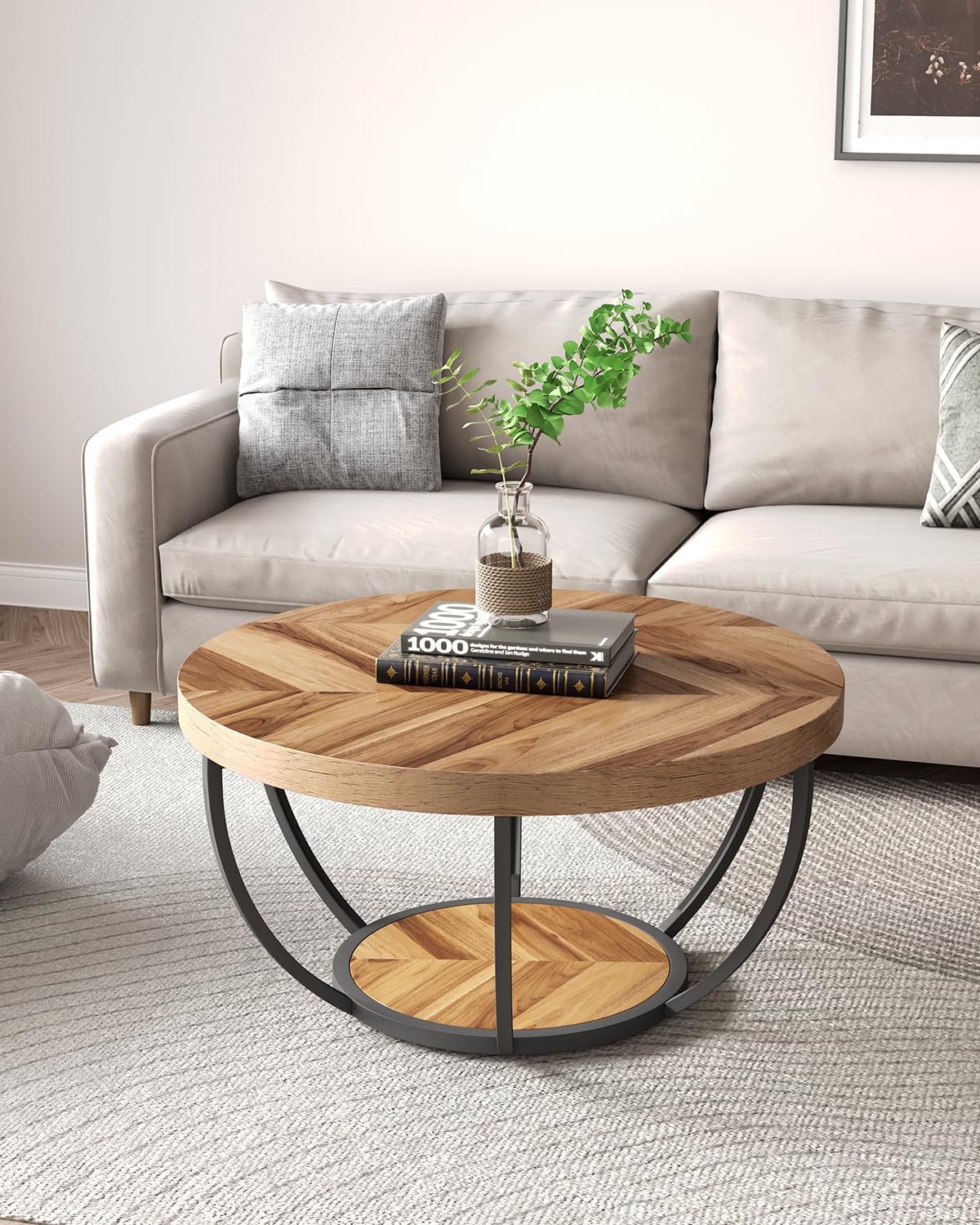 Wood Grain and Black Coffee Table