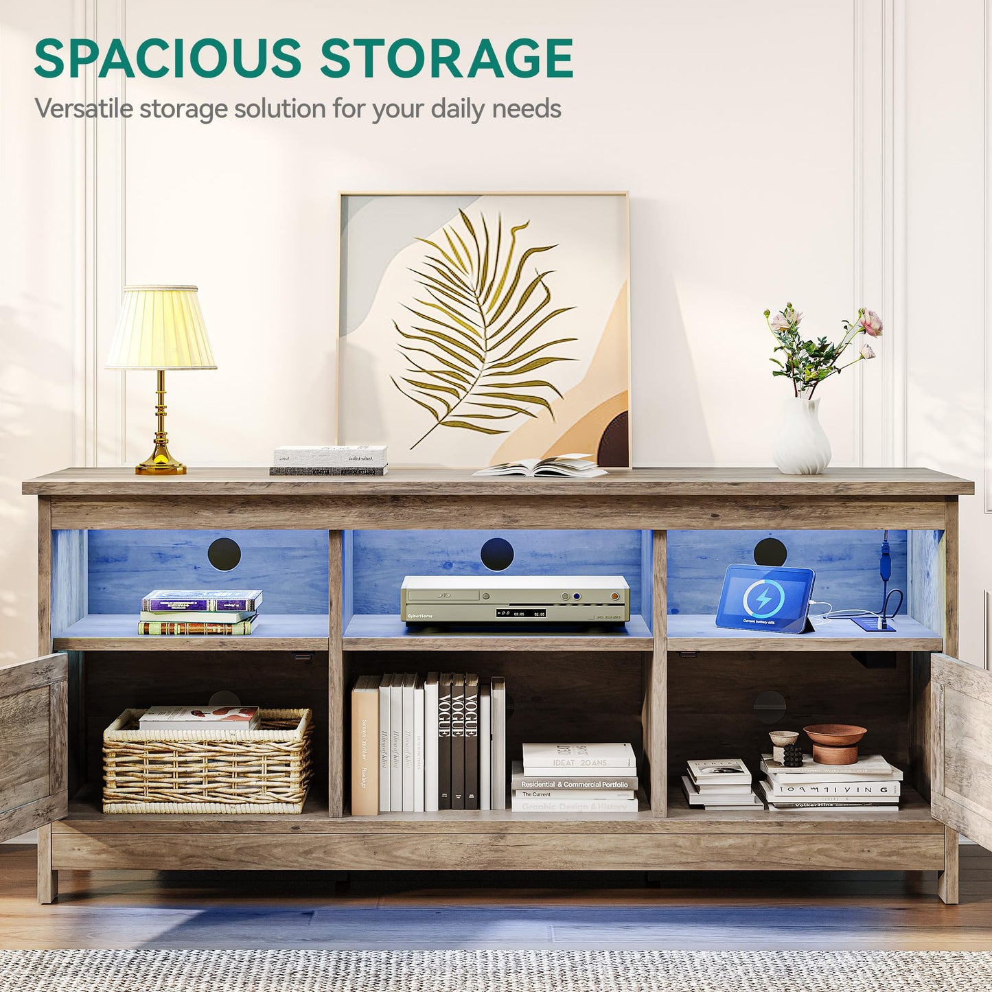 Washed Grey - 65 Inch Farmhouse TV Stand