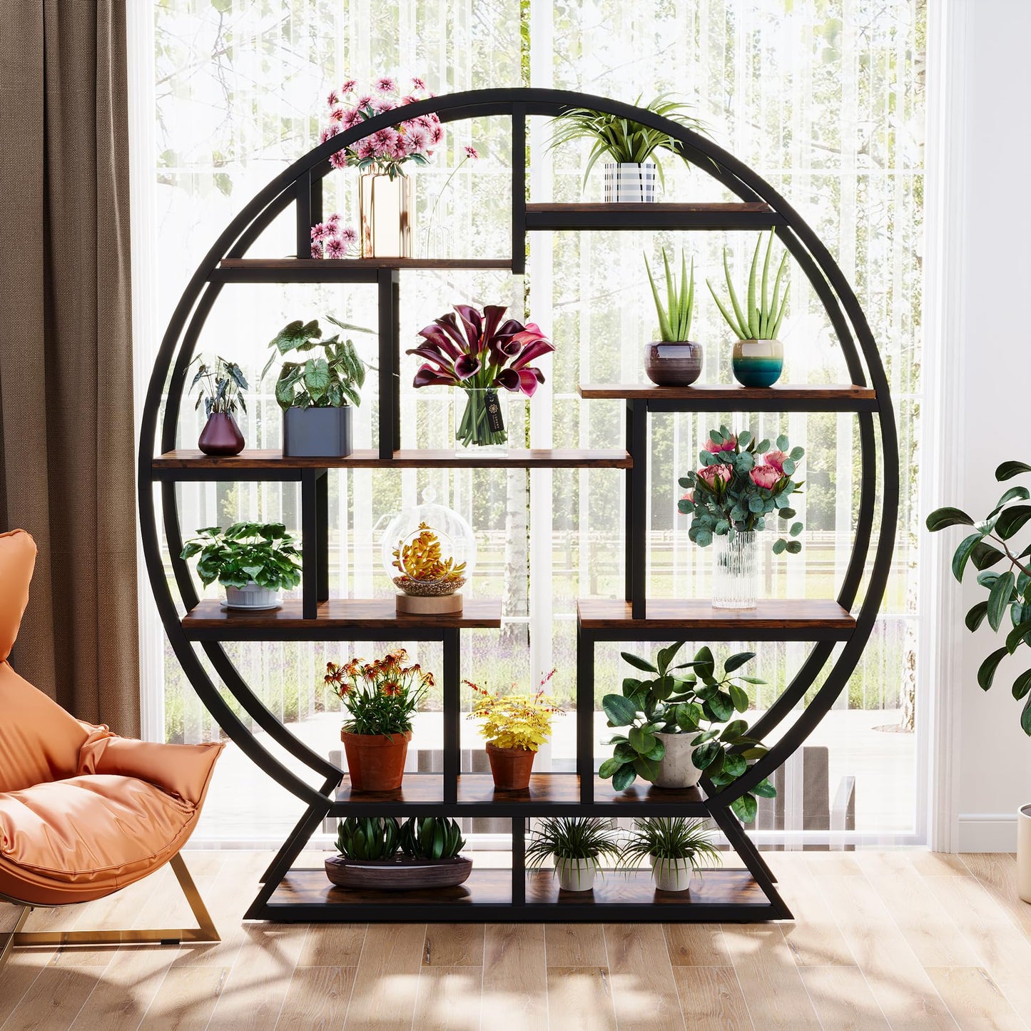 63 Inch Round Plant Shelf Holder, Flower Pot Stands with 8 Shelves