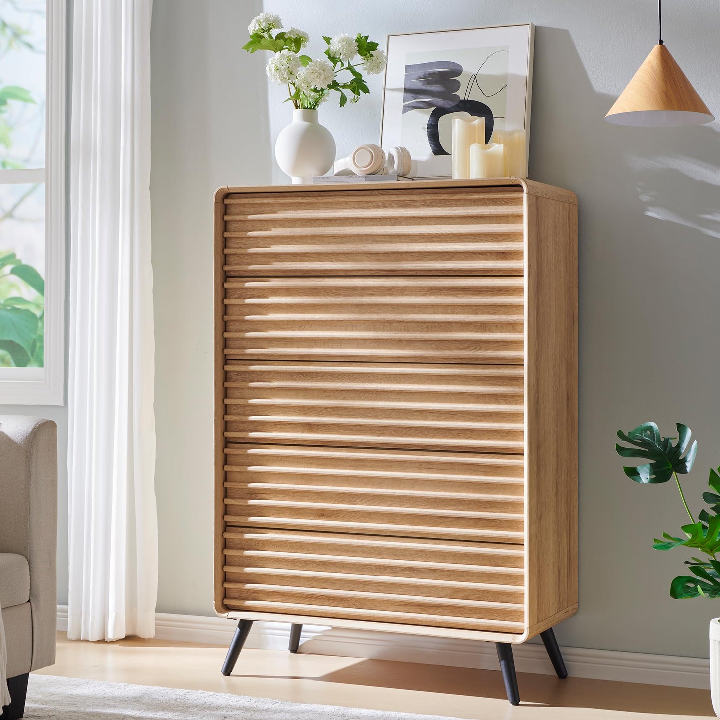48'' Tall Mid Century Modern Wood Fluted Dresser