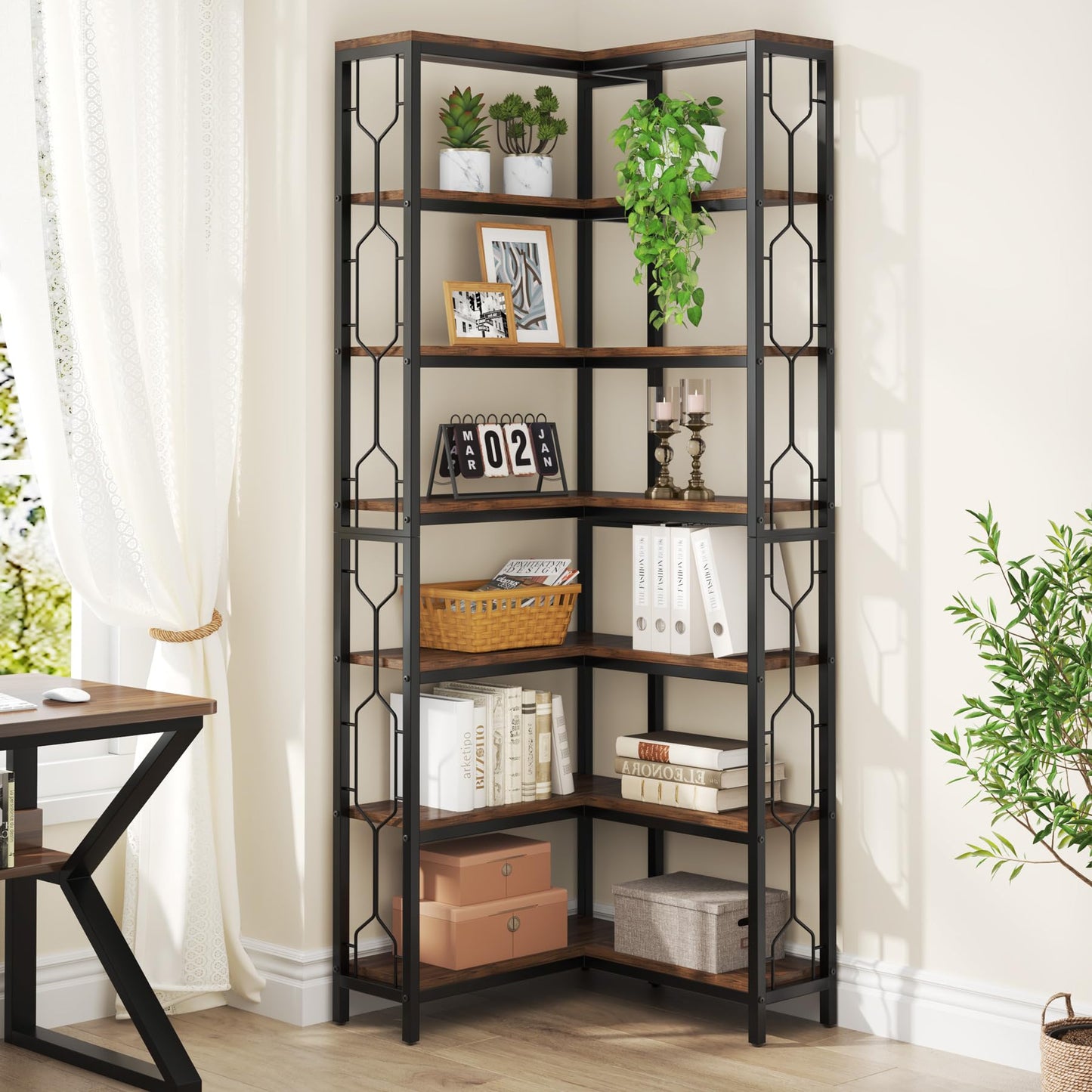 Rustic Brown Corner Bookshelf