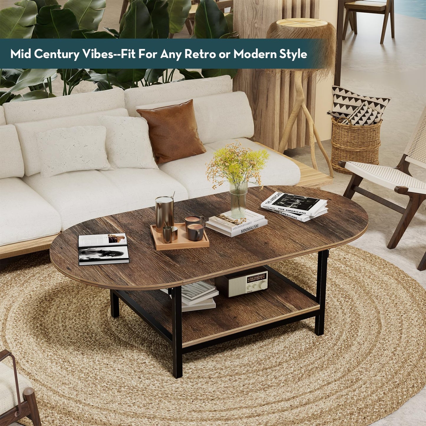 Brown 2-Tier Folding Coffee Table