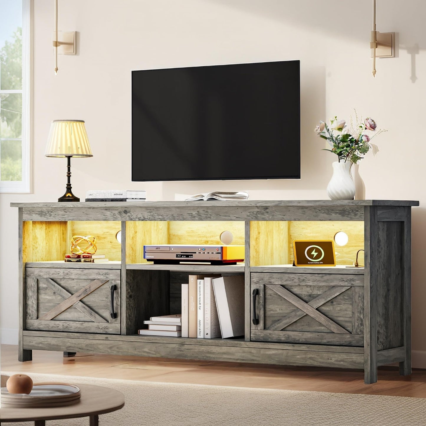 Washed Grey - 65 Inch Farmhouse TV Stand