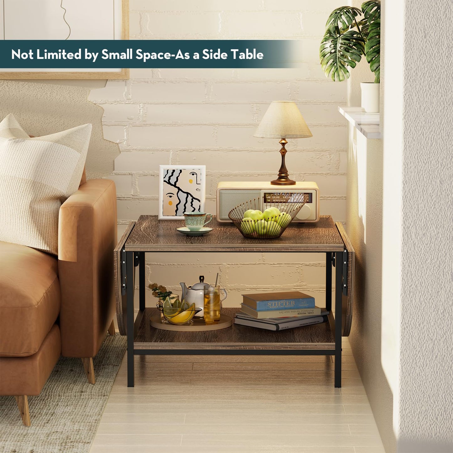 Brown 2-Tier Folding Coffee Table