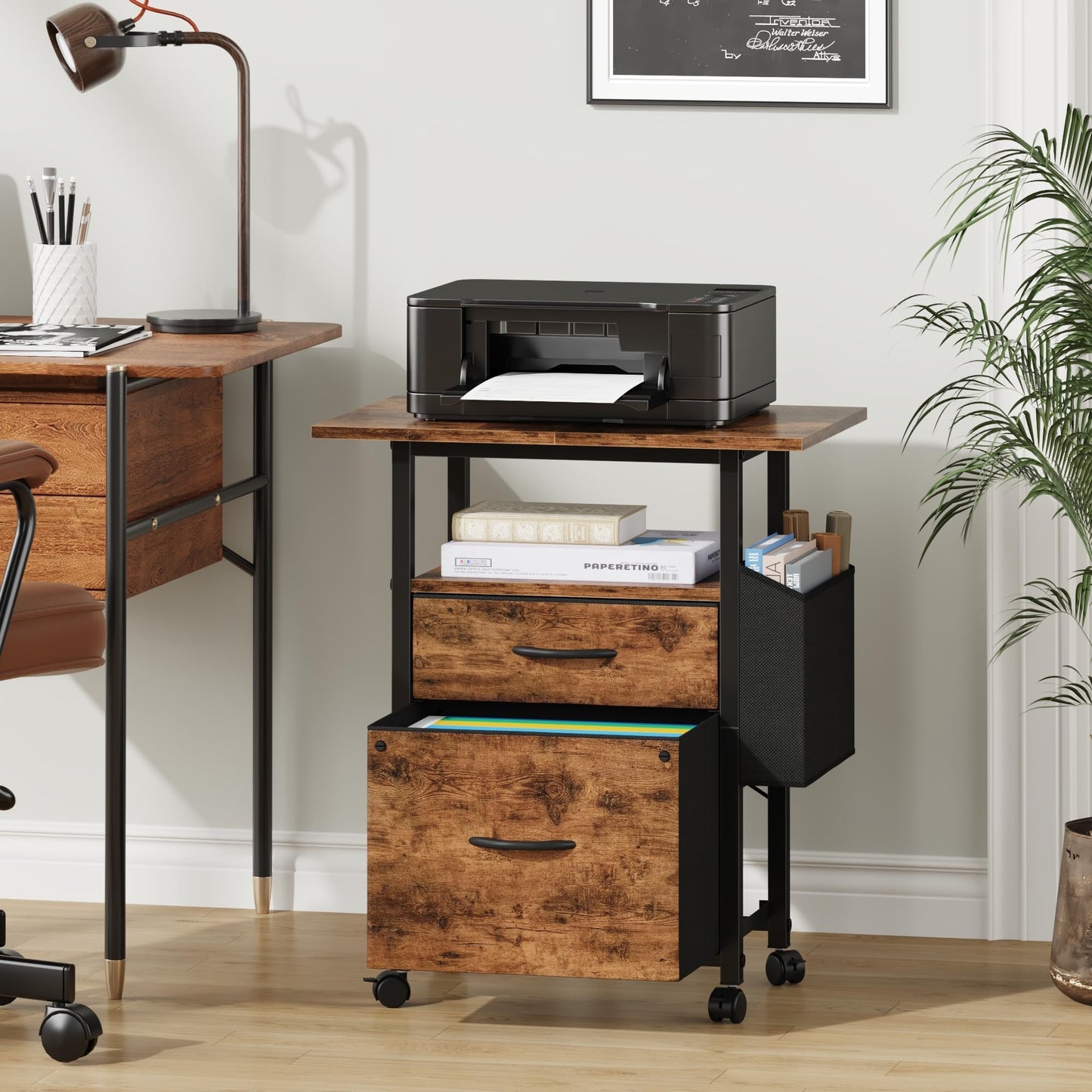 2 Drawer File Cabinet with 24'' Extended Desktop