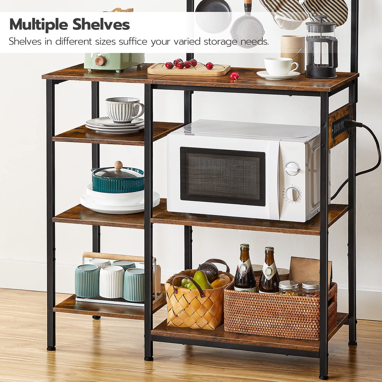 Rustic Brown, Black Kitchen Rack