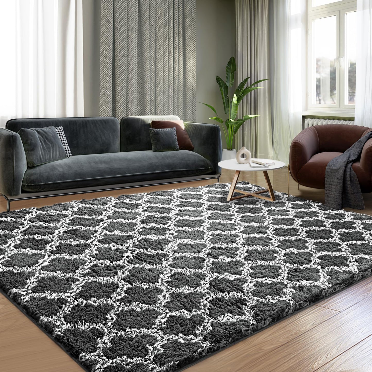 Dark Grey/White Area Rugs