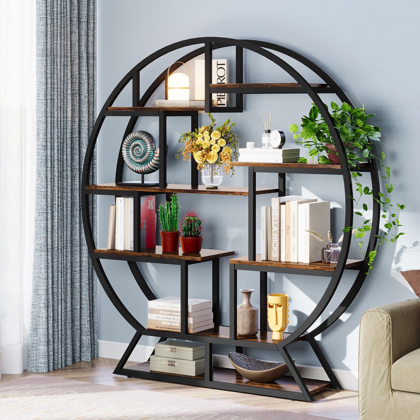 63 Inch Round Plant Shelf Holder, Flower Pot Stands with 8 Shelves