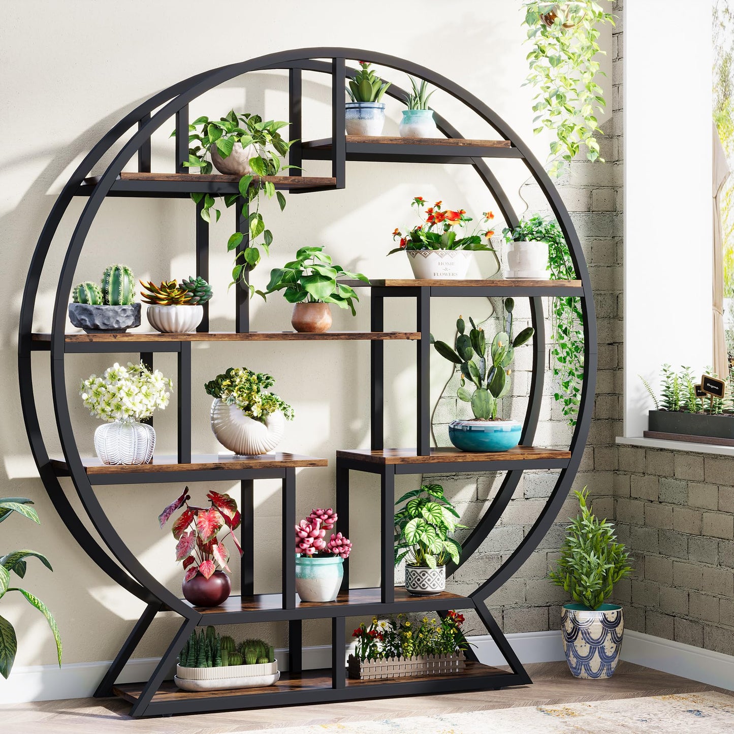 63 Inch Round Plant Shelf Holder, Flower Pot Stands with 8 Shelves