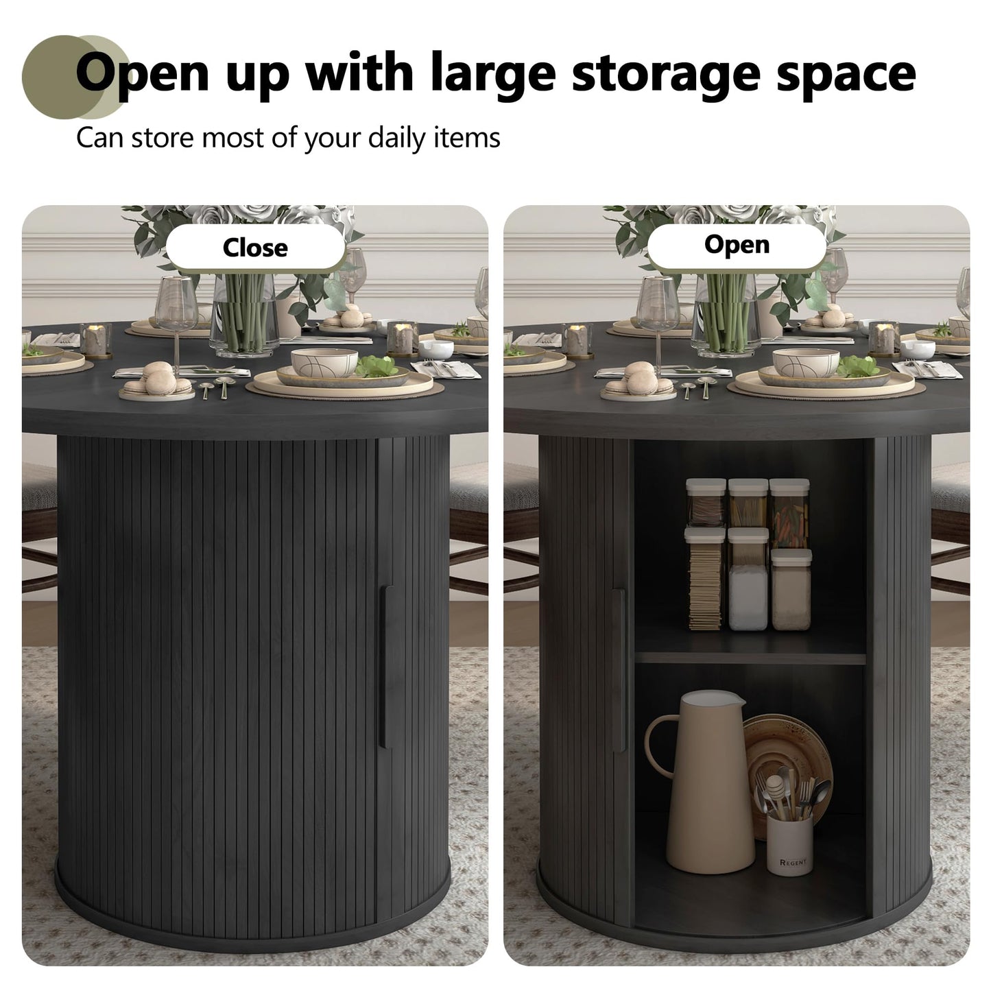 Black+hidden Storage Round Dining Table
