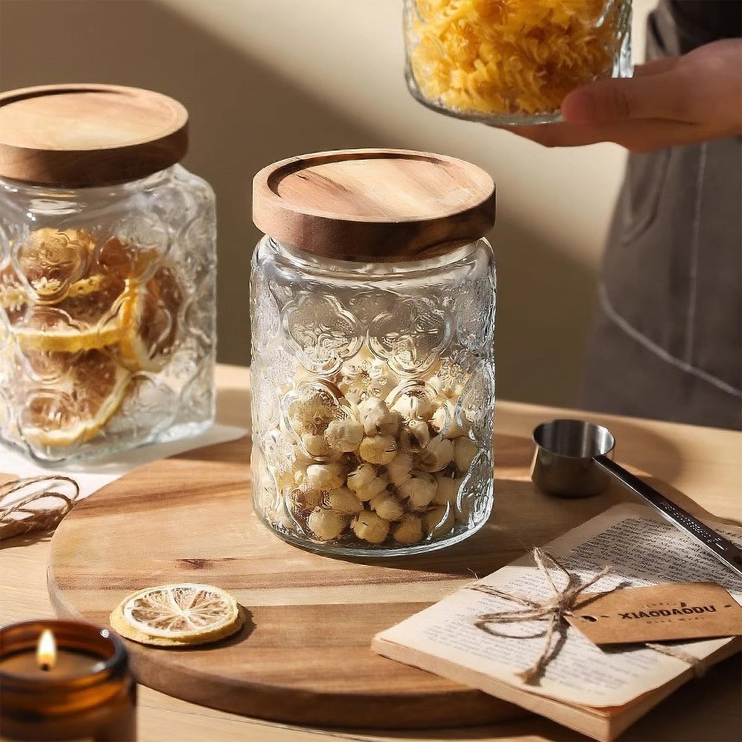Vintage Glass Jar with Wooden Lid