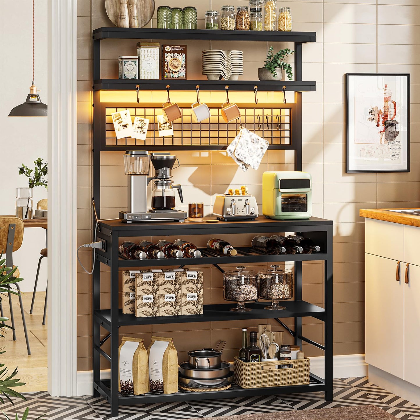 Black With Power Outlet and Led Light Kitchens Rack