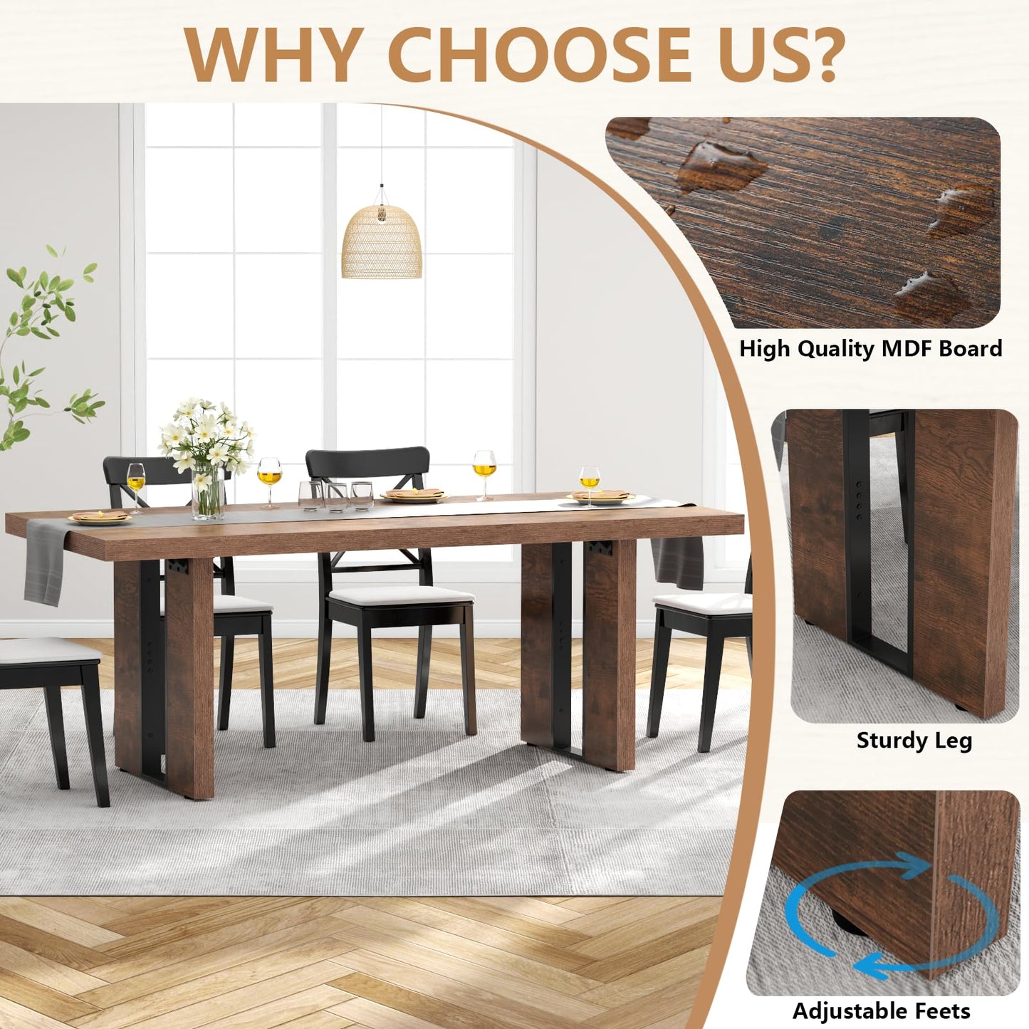 Spacious Dining Table for 6-8 People