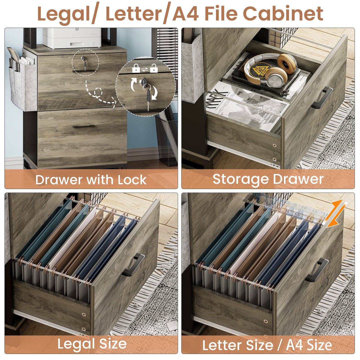 2 Drawer File Cabinet with Lock