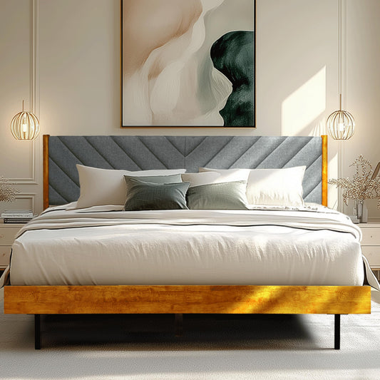 Acacia Astoria Solid Wood Upholstered Bed Frame
