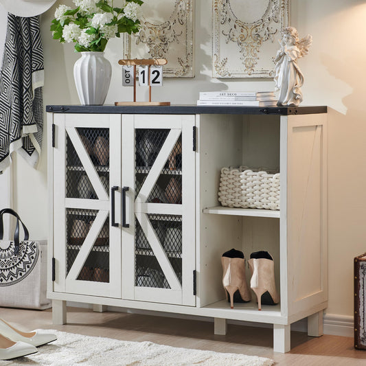 38" Wide Farmhouse Shoe Cabinet with Mesh Doors