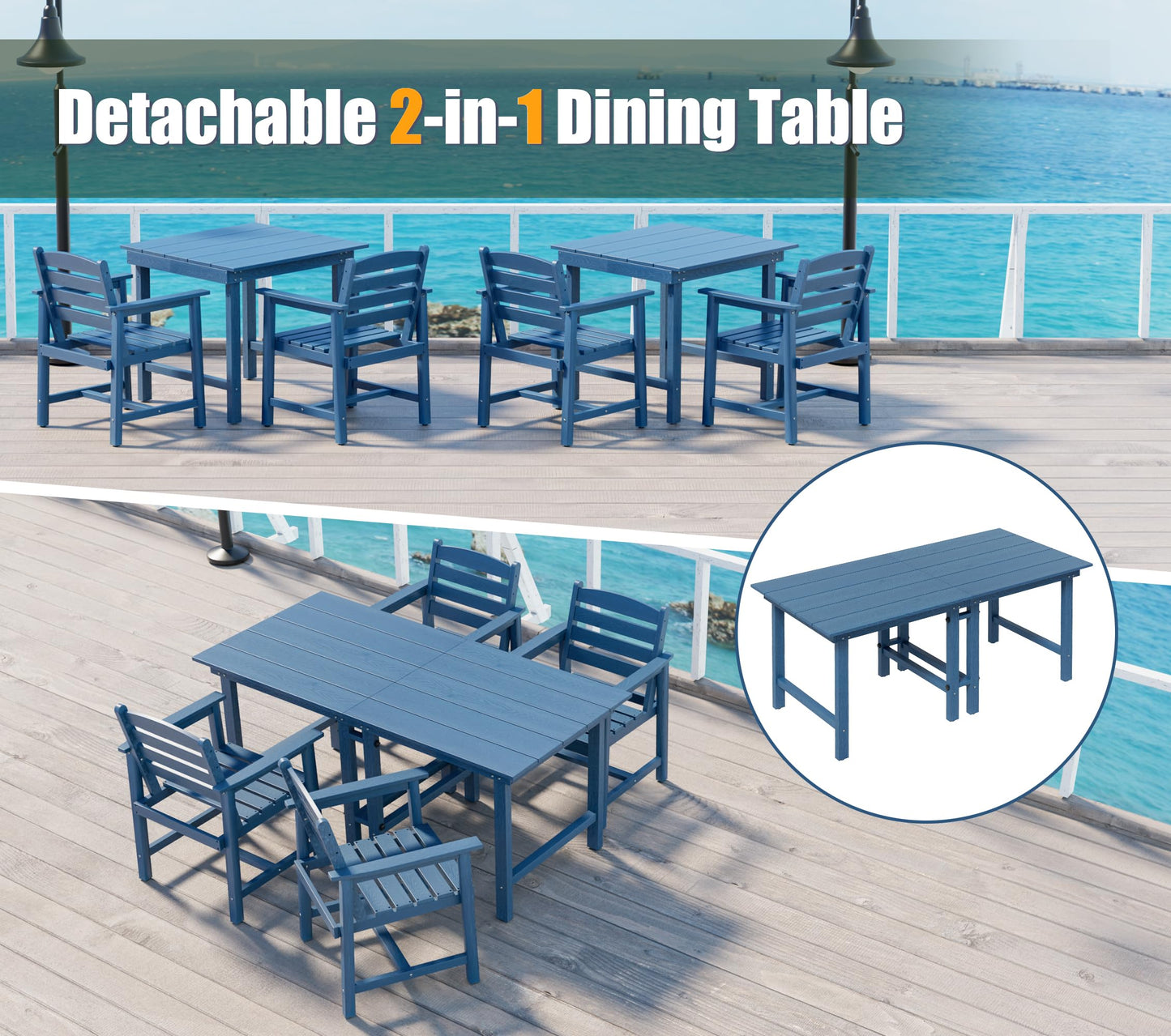 7-Piece Outdoor Dining Table Sets - 2 in 1 Convertible Table
