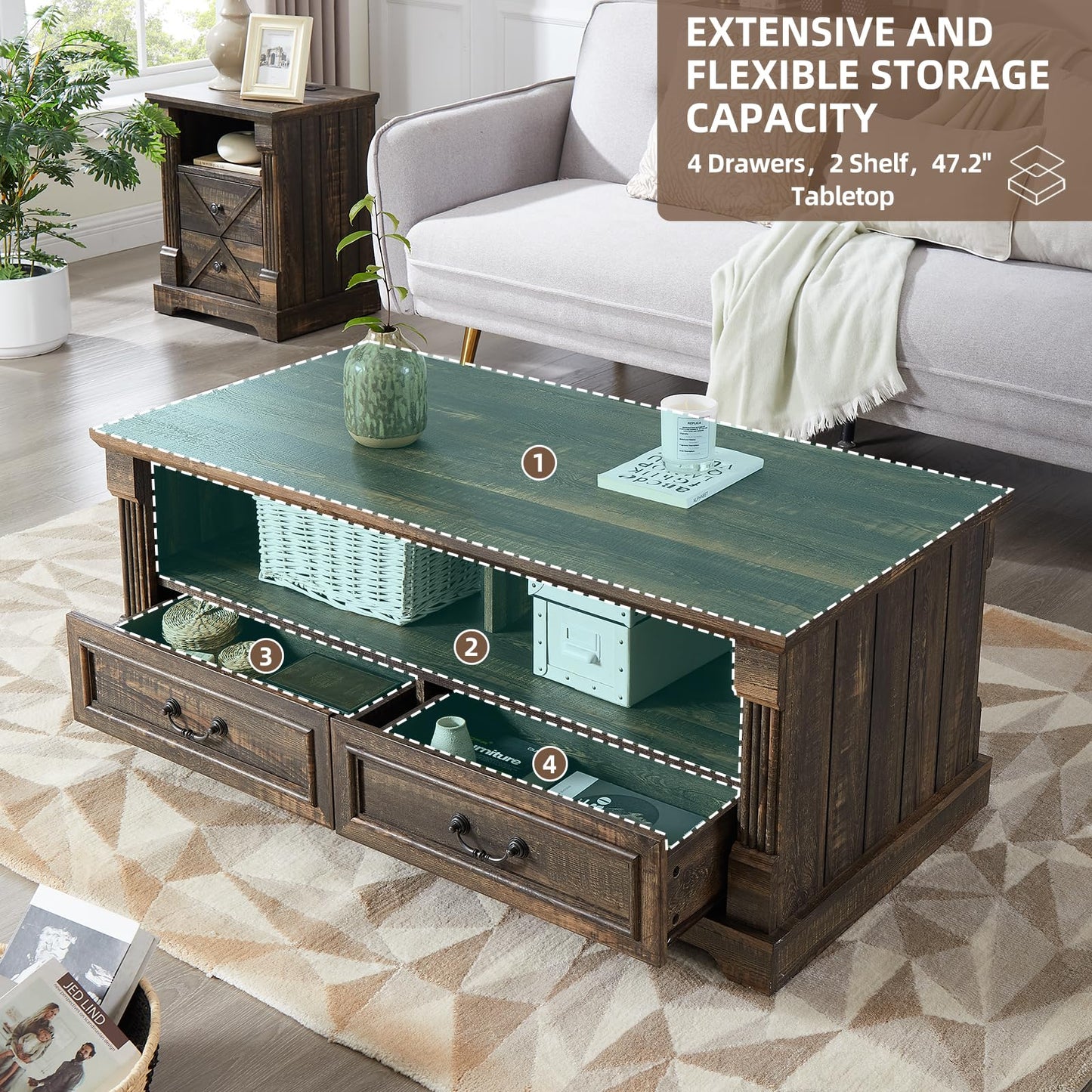 Wood Coffee Table for Living Room
