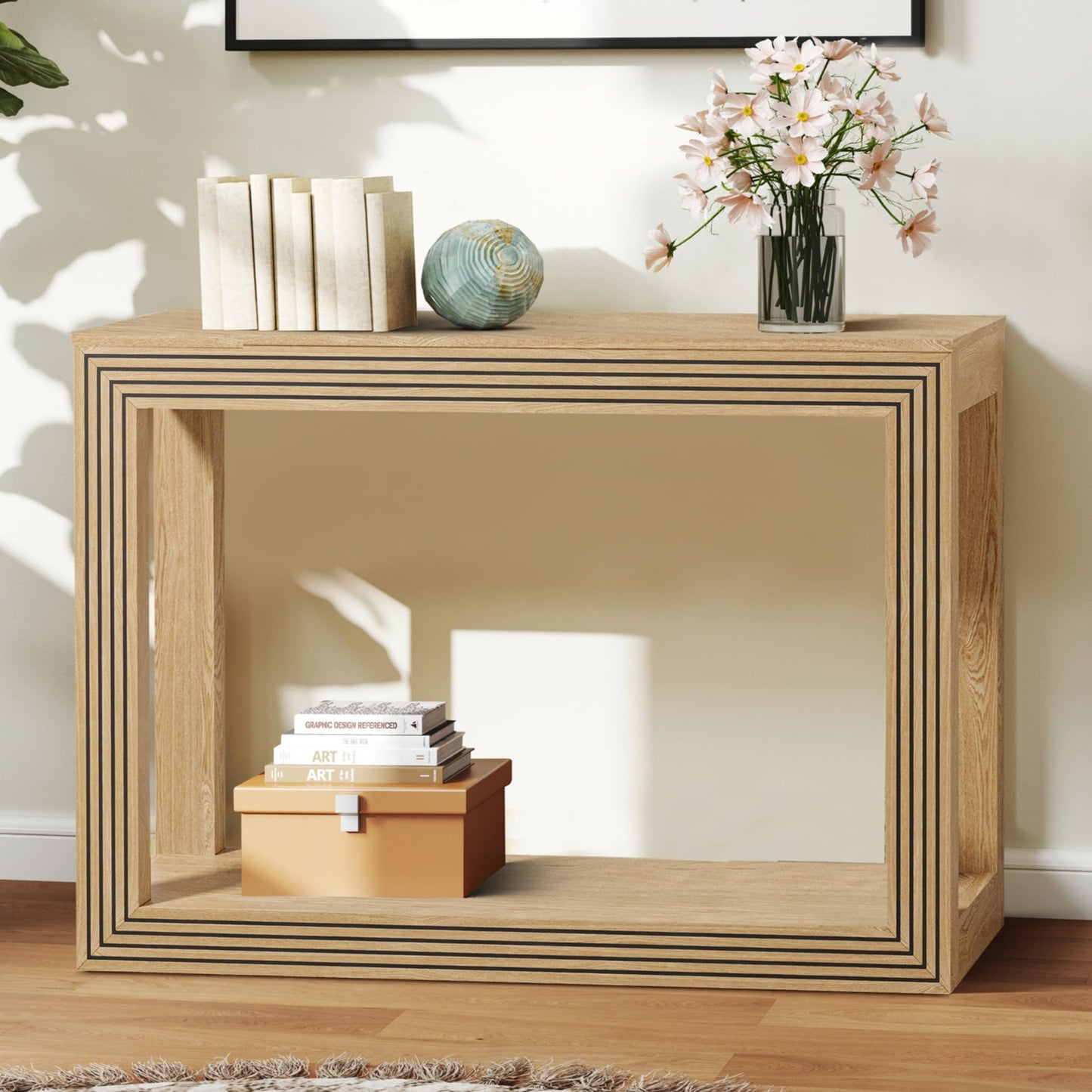 Natural Mid-Century Fluted Console Table golden