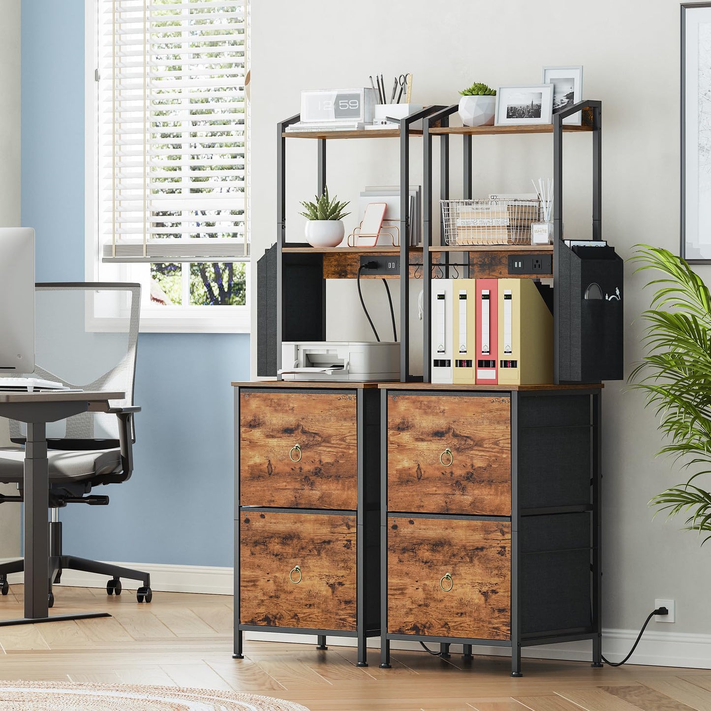 2-Drawer File Cabinet, Filing Cabinet with Charging Station