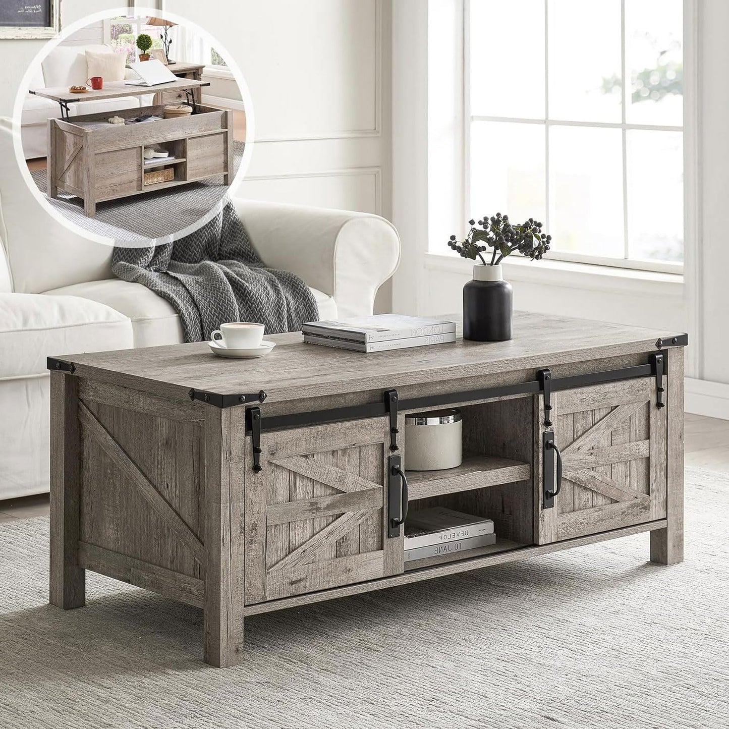 Light Rustic Oak - Farmhouse Lift Top Coffee Table