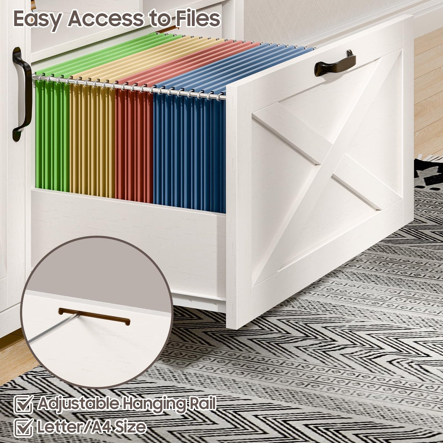 Lateral File Cabinet with Large Drawer and Door Farmhouse File Cabinet for Letter/Legal/A4 Size Hanging Files, Large Wood File Storage Cabinets Printer Stand for Home Office Cabinet, White