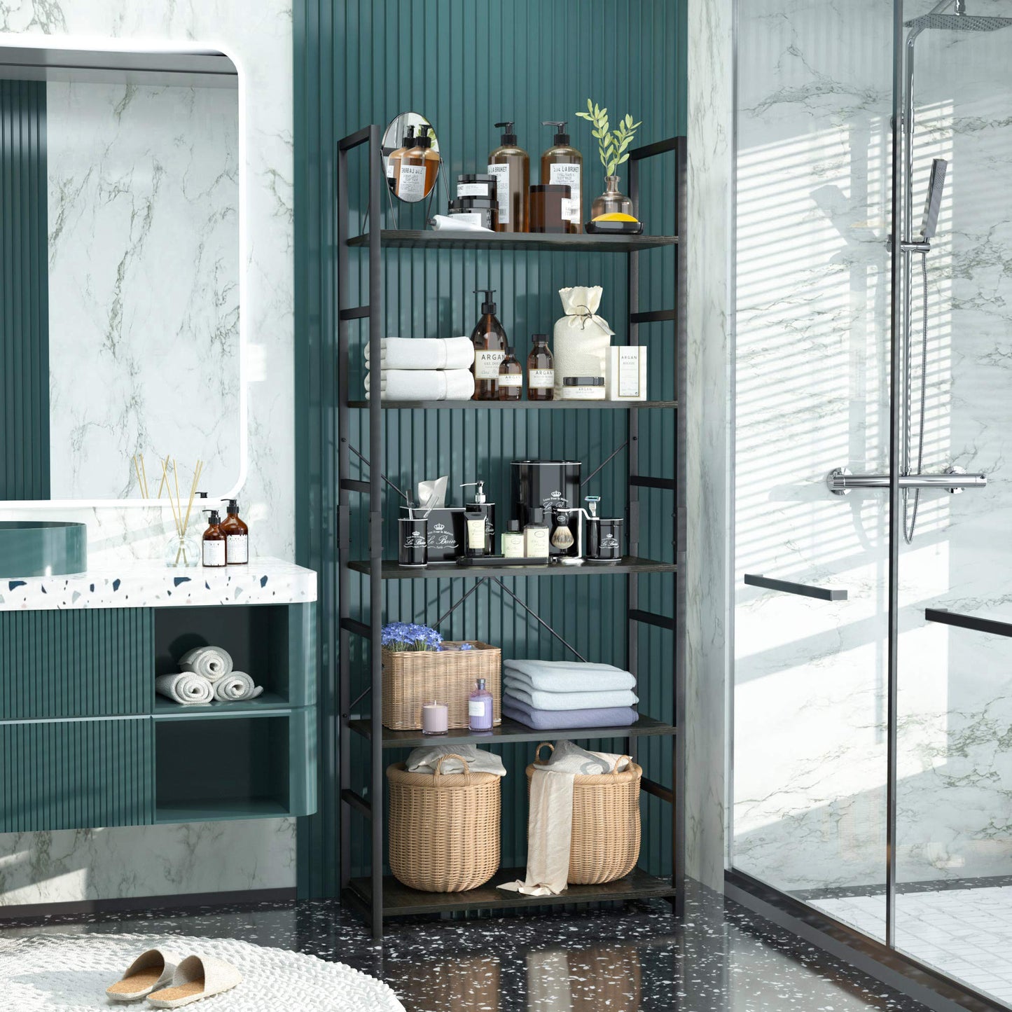 Black 5 Tier Bookshelf