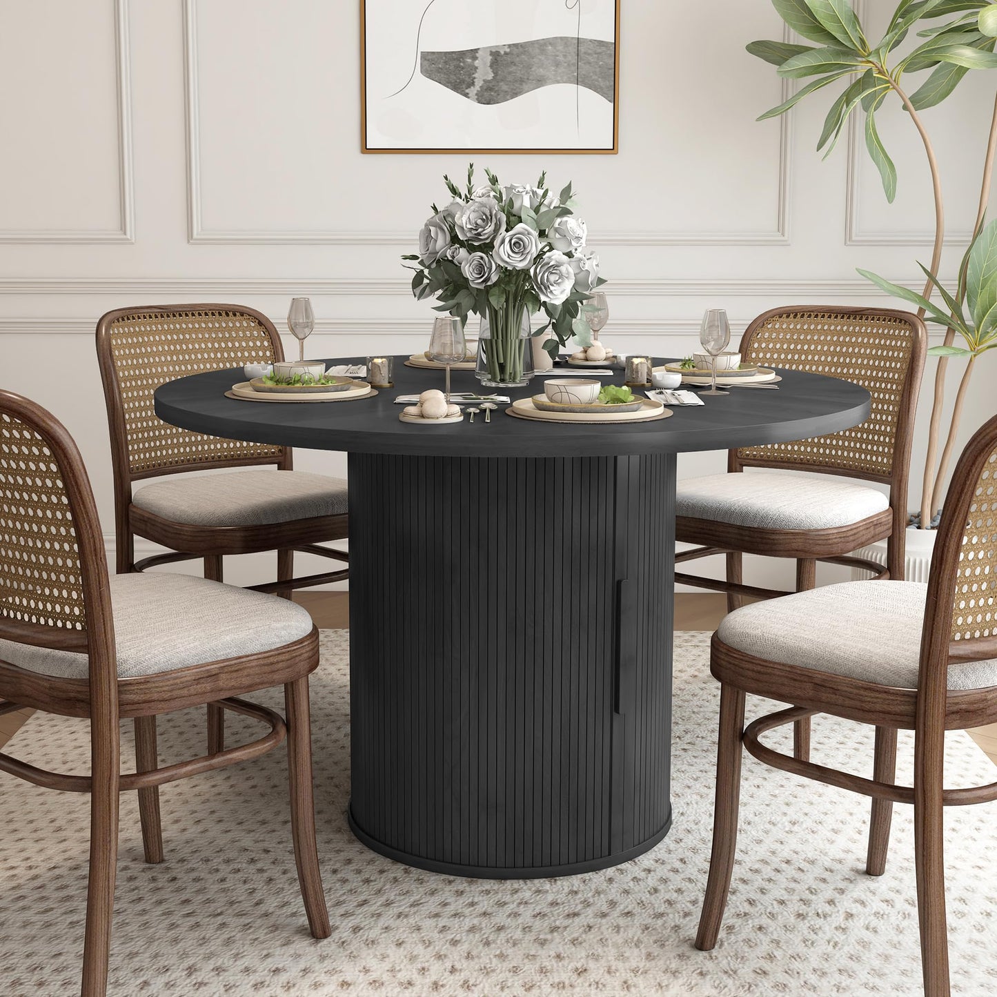 Black+hidden Storage Round Dining Table
