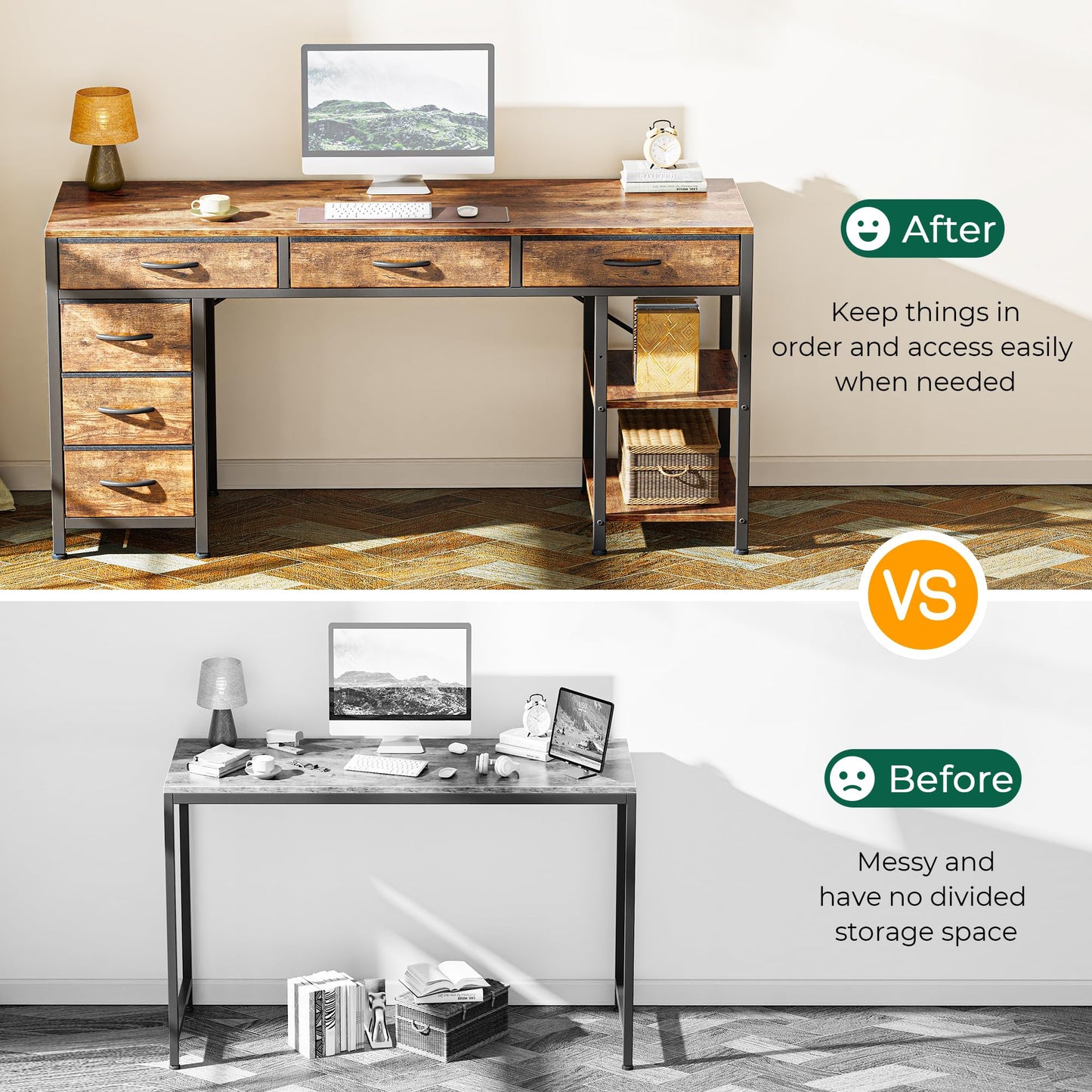 Rustic Brown - 54 Inch Office Desk with 6 Drawers