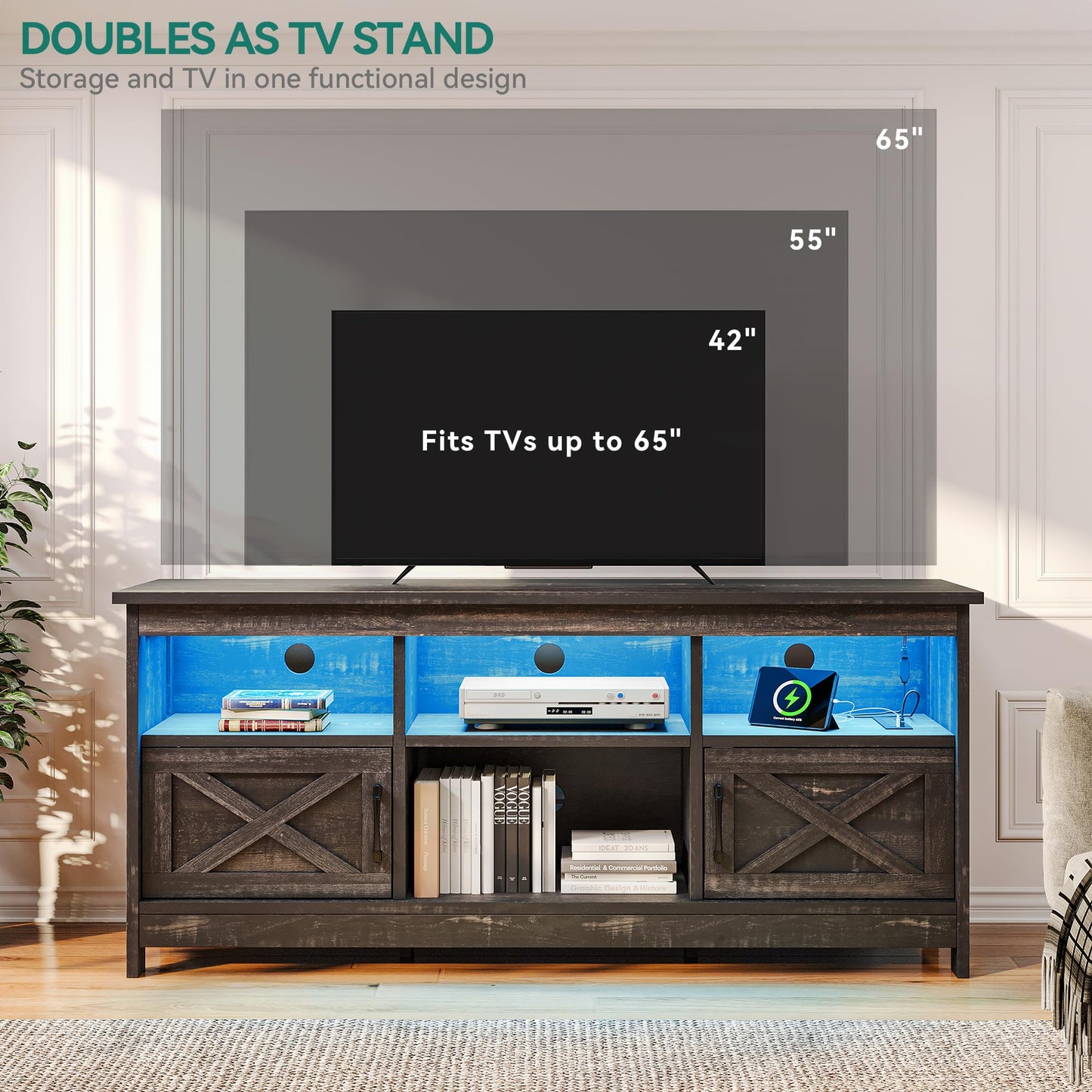 Dark Rustic - 65 Inch Farmhouse TV Stand
