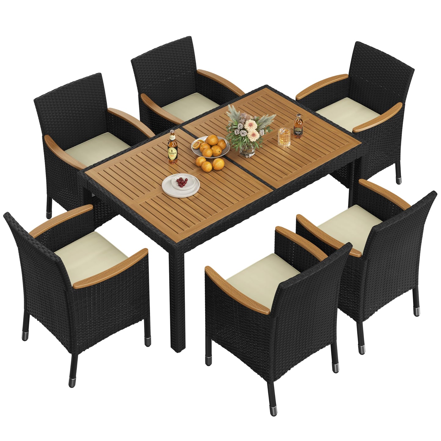 Black/Beige Dining Acacia Wood Table