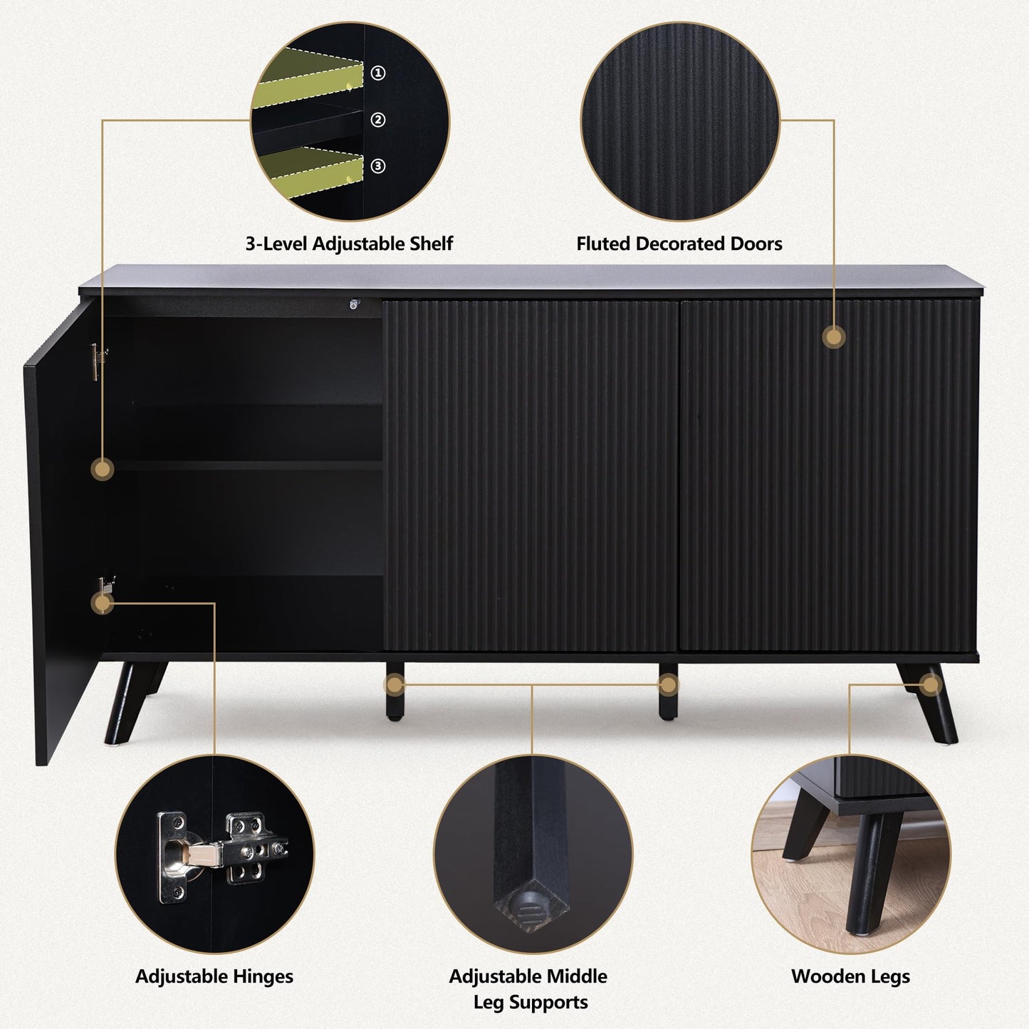 Black Sideboard Buffet Cabinet with Storage