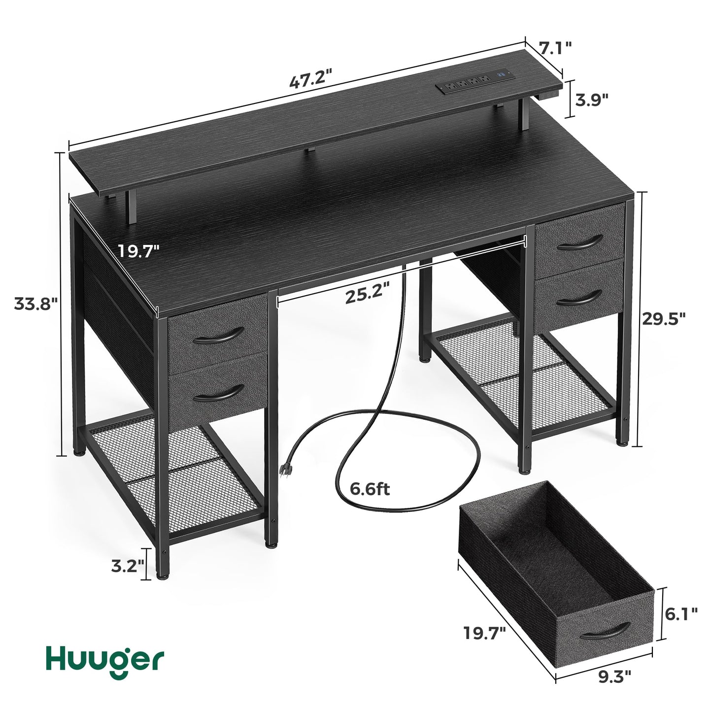 Black - Huuger 47 inch Computer Desk