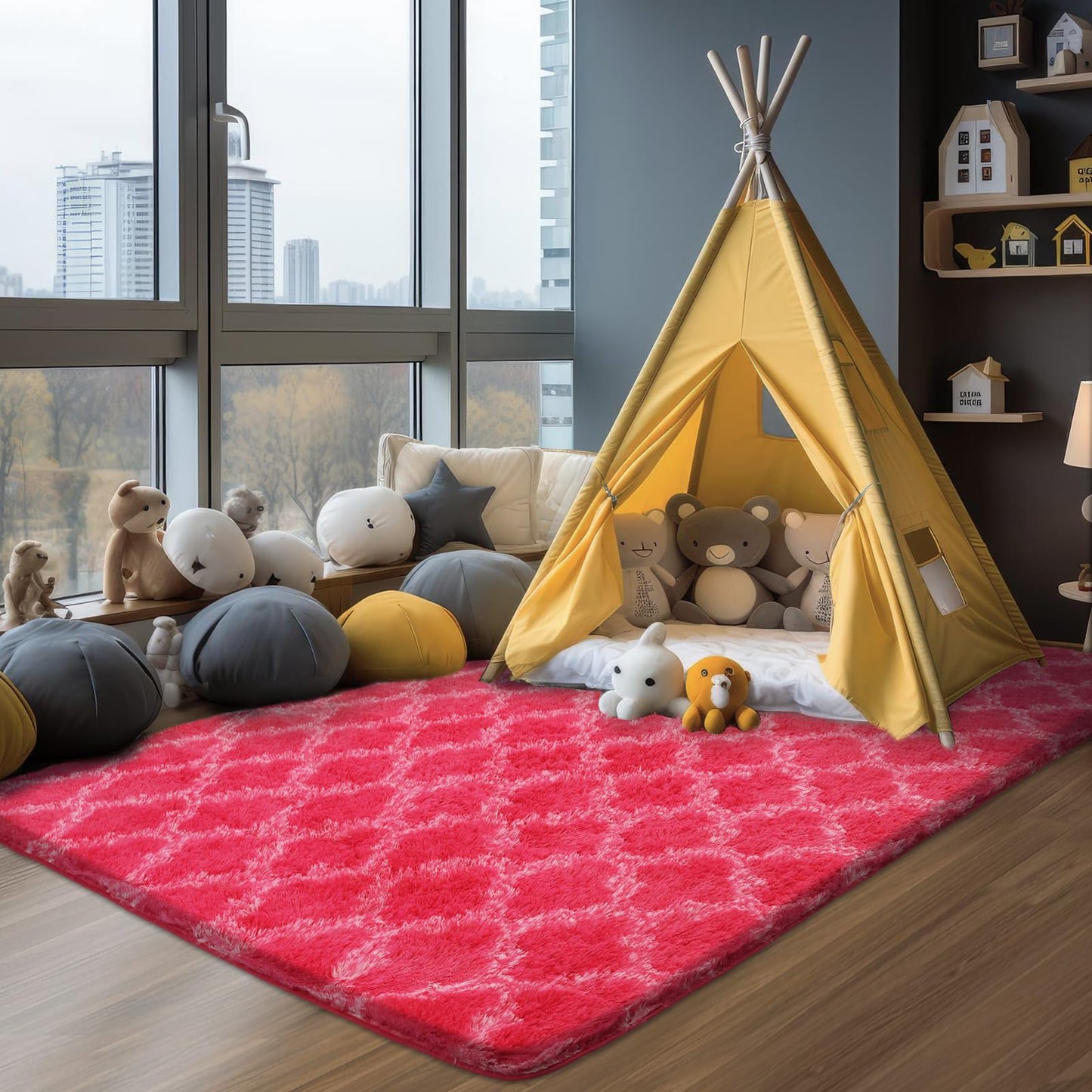 Hot Pink/White Area Rugs