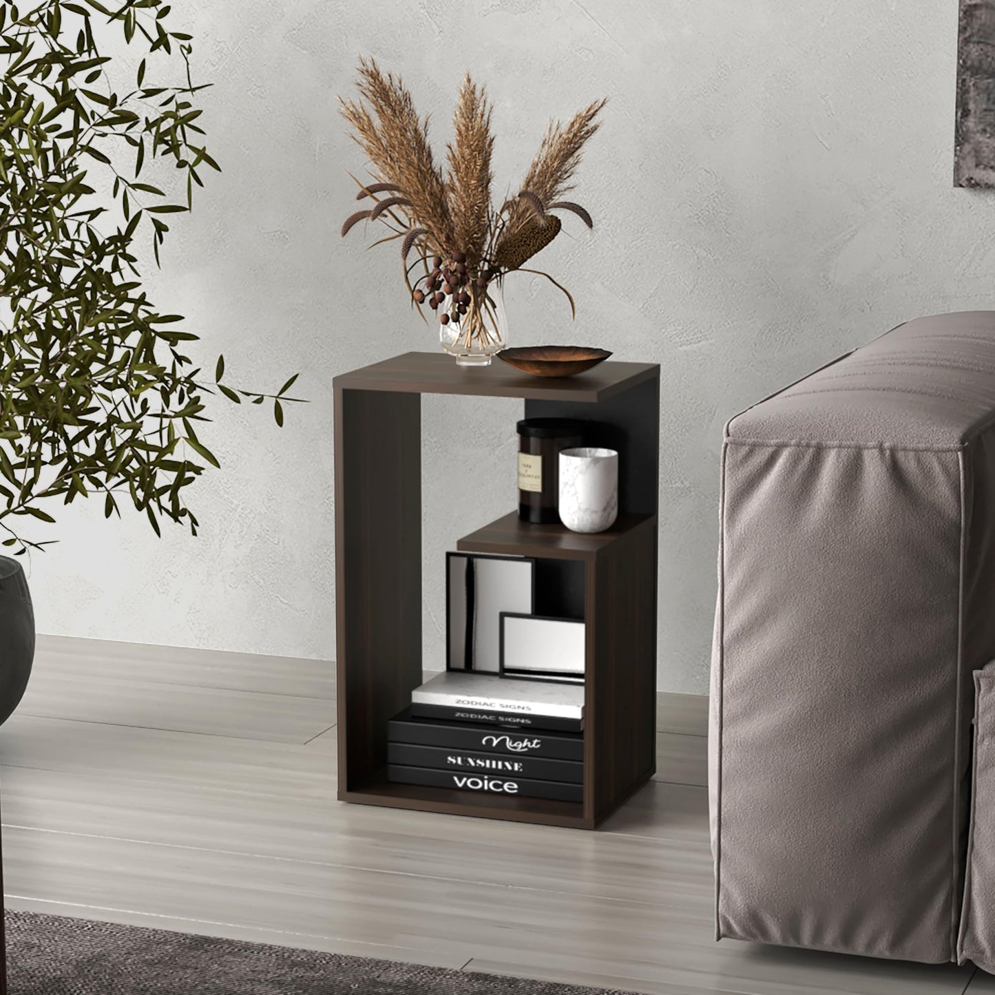 Tuhome Everet 25" High 3-Tier Shelf Side Table Dark Oak