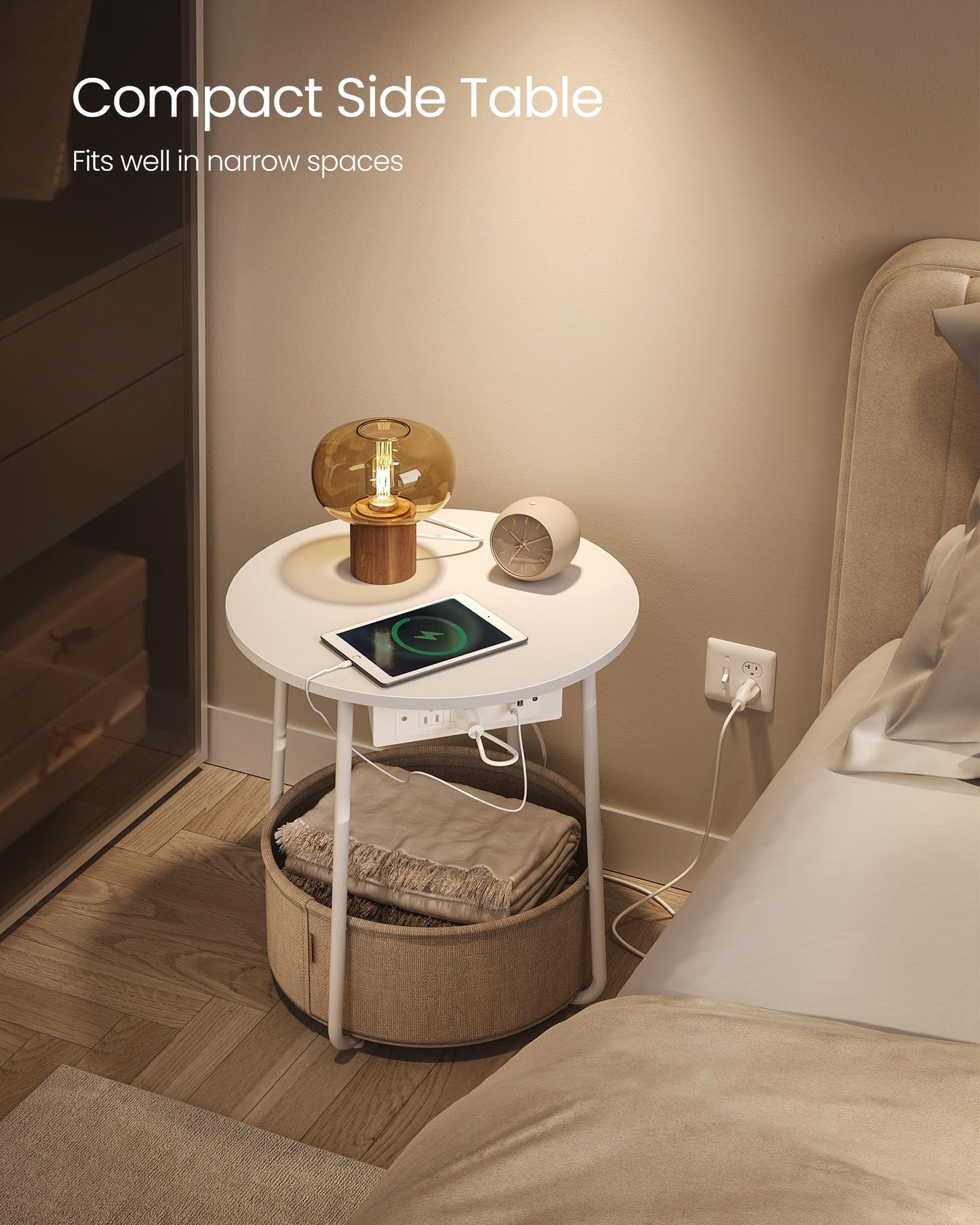 Side Table with Charging Station