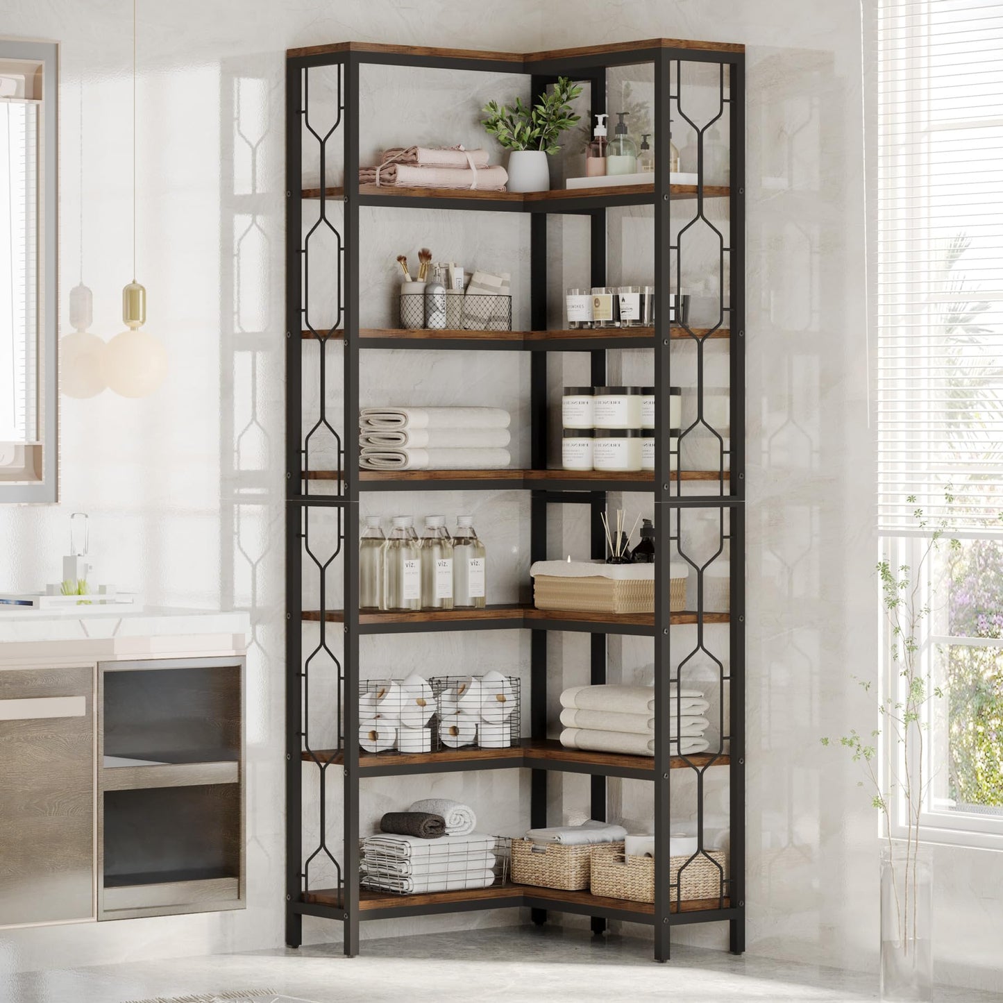 Rustic Brown Corner Bookshelf