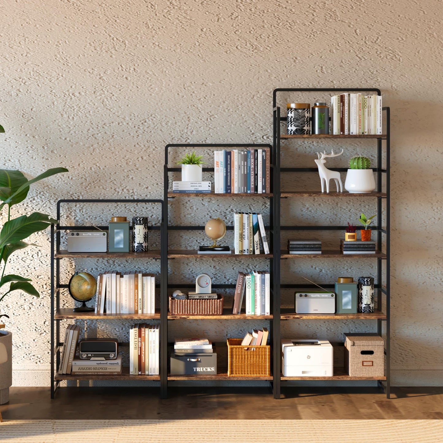 Rustic Brown 5 Tiers Folding Bookshelf Storage Shelves