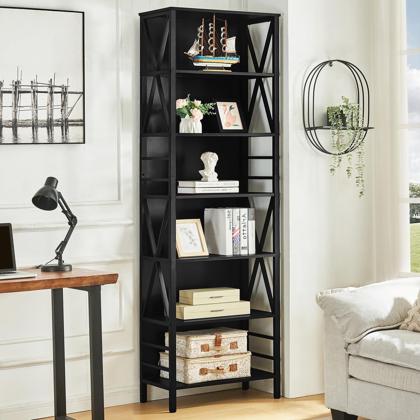 Black 7-Tier Bookshelf