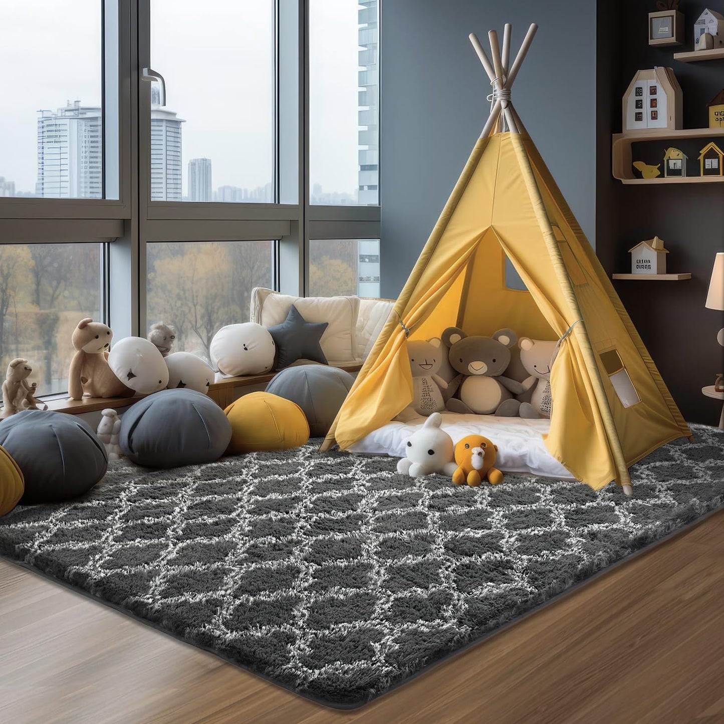 Dark Grey/White Area Rugs