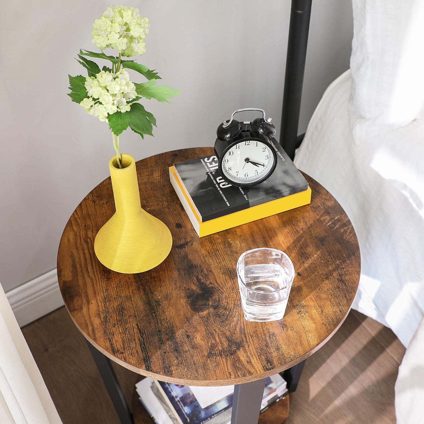 Round End Side Table with Storage Shelf