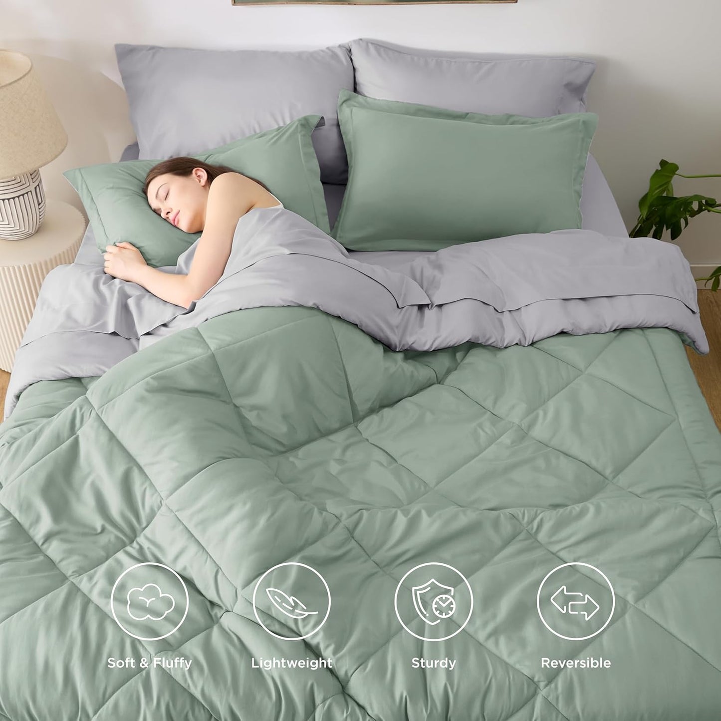 7 Pieces Reversible Comforter Set - Queen