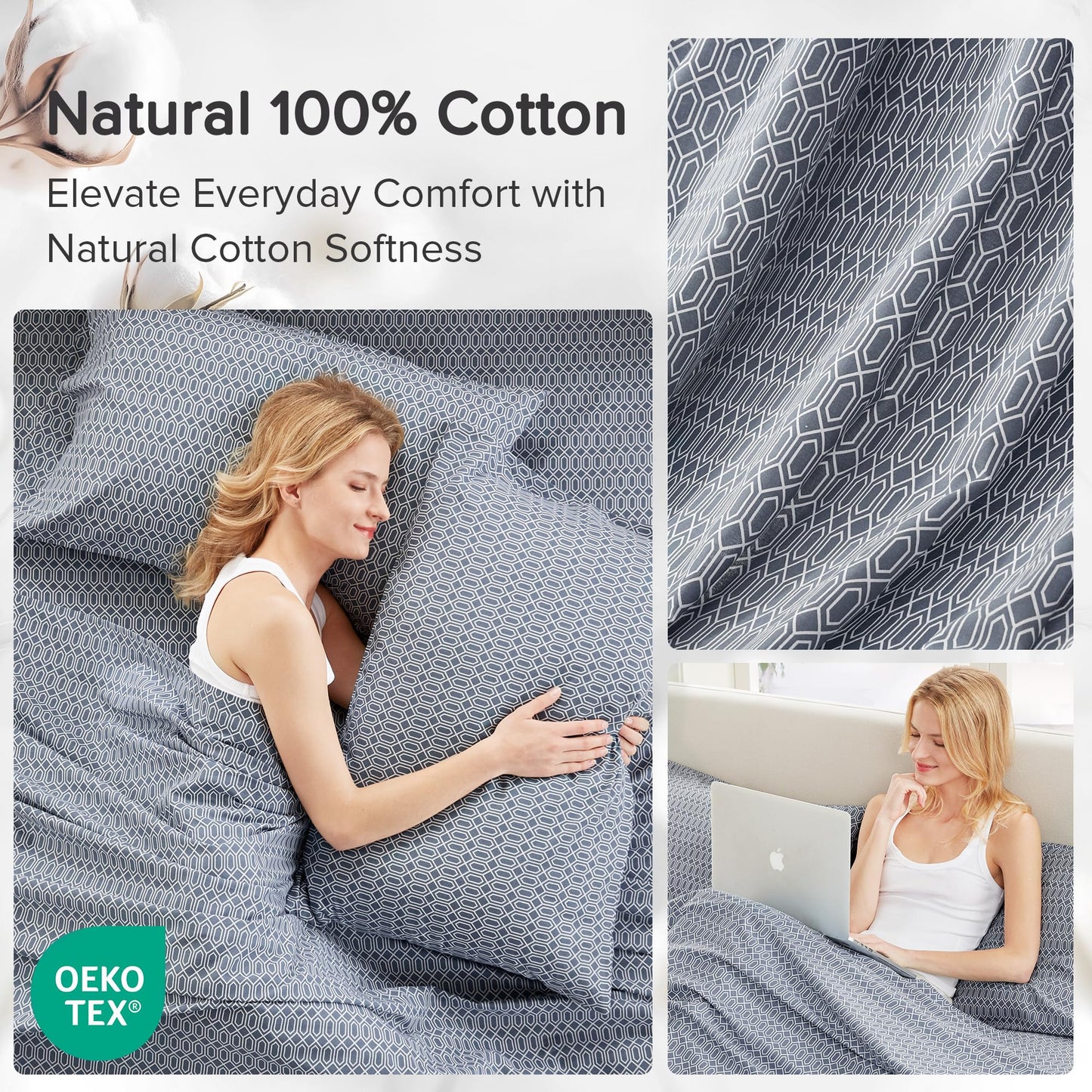 Comfort Spaces 100% Cotton Sheets Twin XL, Breathable, Naturally Cool Cotton Sheets, Soft Cotton Bed Sheets with 14" Elastic Pocket Fits up to 16" Mattress, All Seasons Sheet Set, Diamond Blue 3 Piece