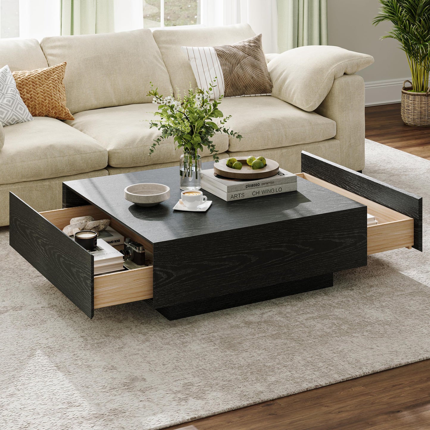 Black Modern Square Coffee Table